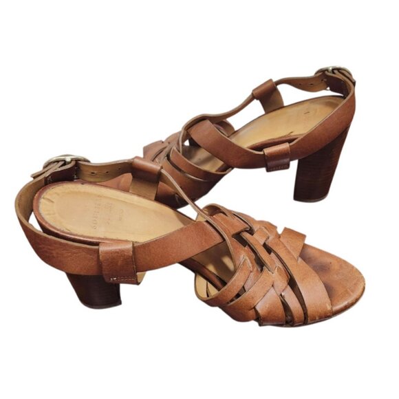 Sézane Les Souliers Sandales High Marius brown leather heels sz 37 US 6.5 - Picture 5 of 12